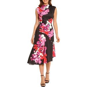Maggy London Black and Pink Floral Maxi Dress